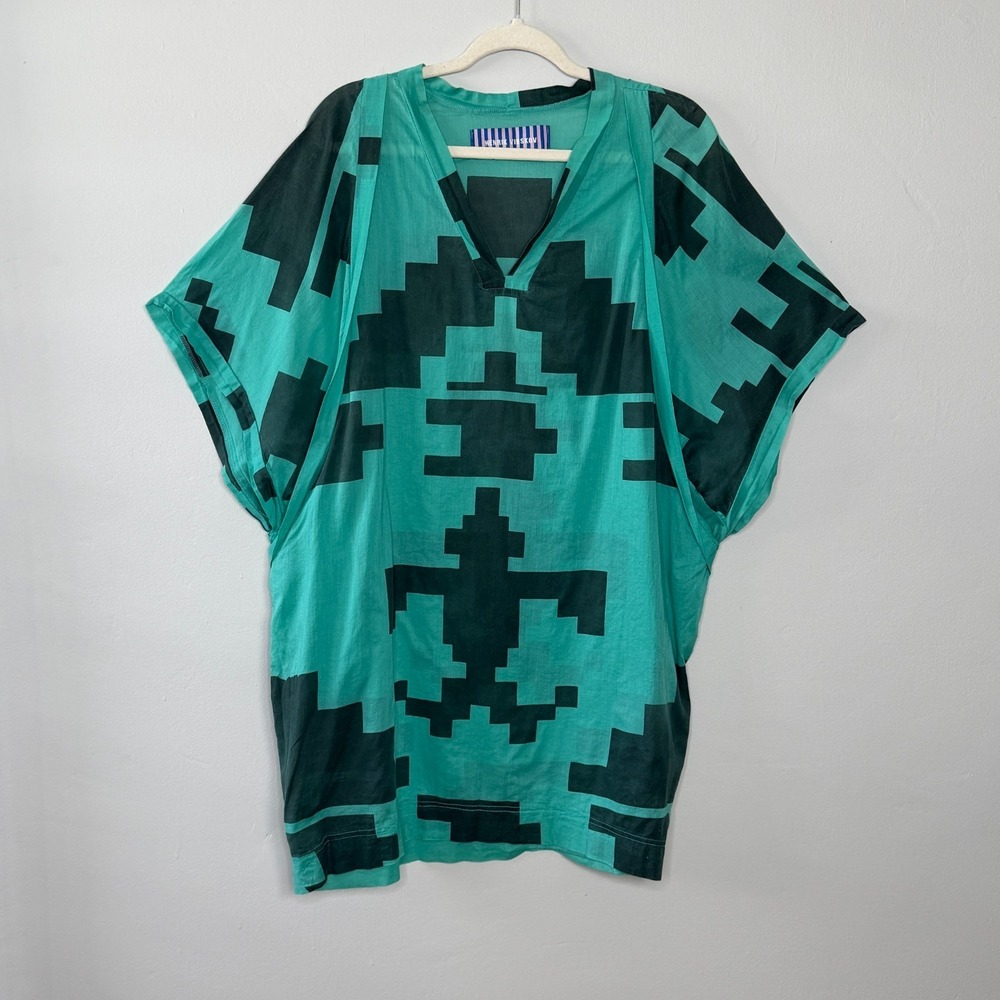 Henrik Vibskov Green Geometric Uncut Kaftan‎ Dress Avant Garde Oversized LARGE